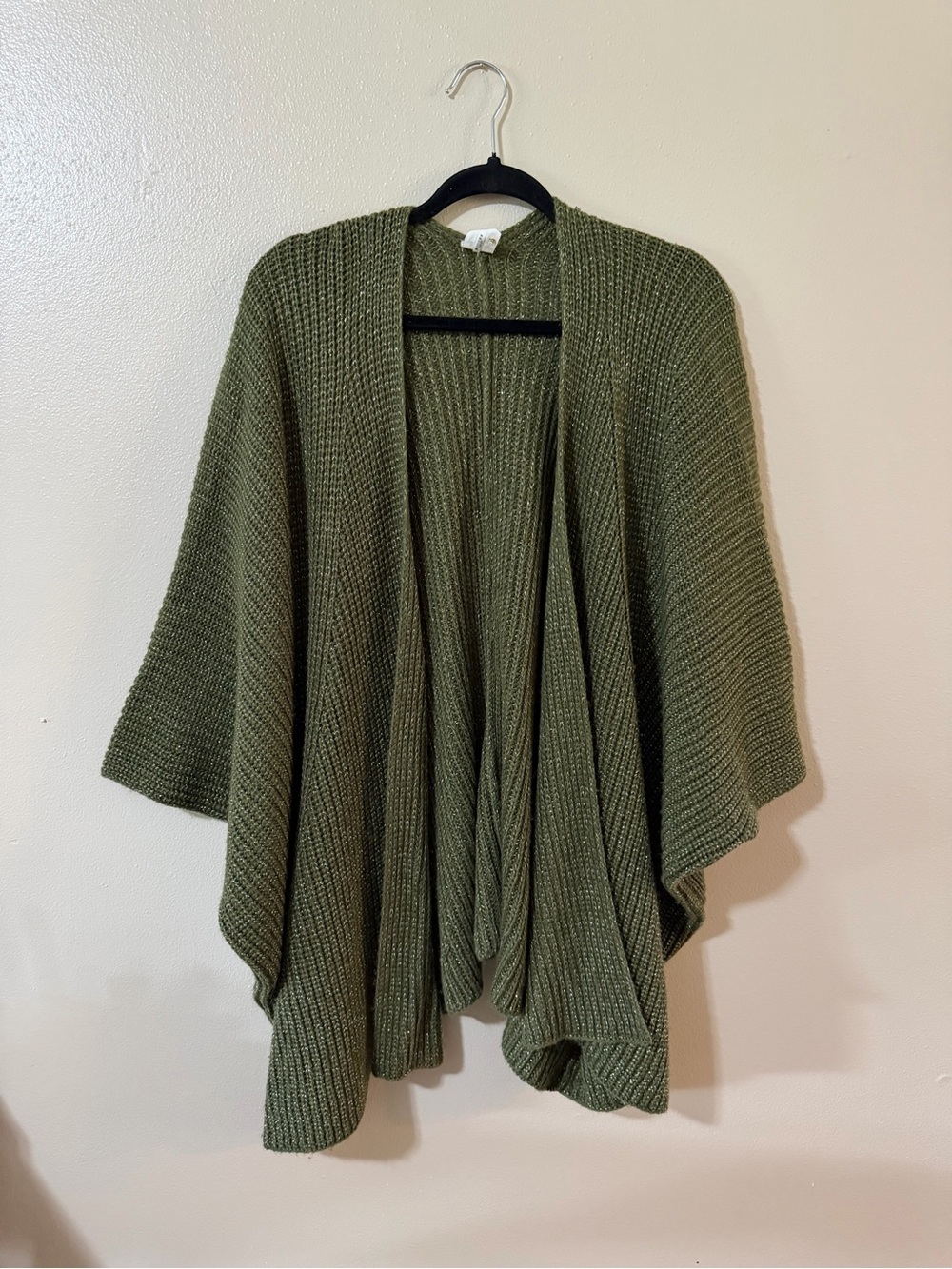 Anthro Akemi + Kin Evelyn Olive Green Metallic Chunky Knit Open Cardigan